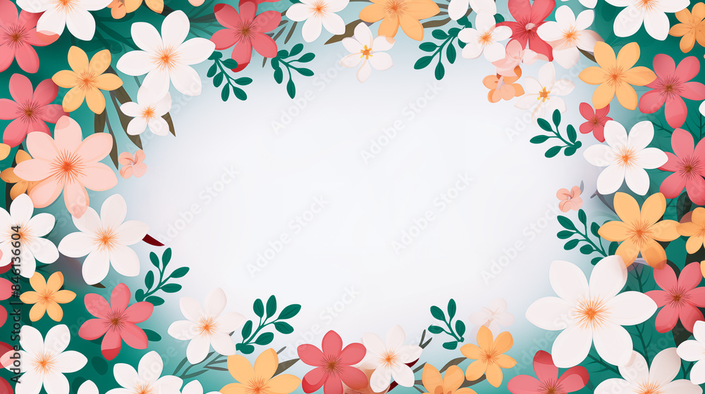 A design background with a circle of elegant flowers and leaves and a blank center A design background with a circle of elegant flowers and leaves and a blank center