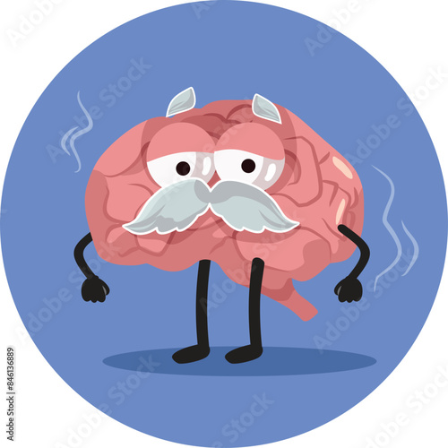 Old Brain Feeling Unwell Vector Cartoon illustration. Early stage of dementia installed in an elderly human brain
