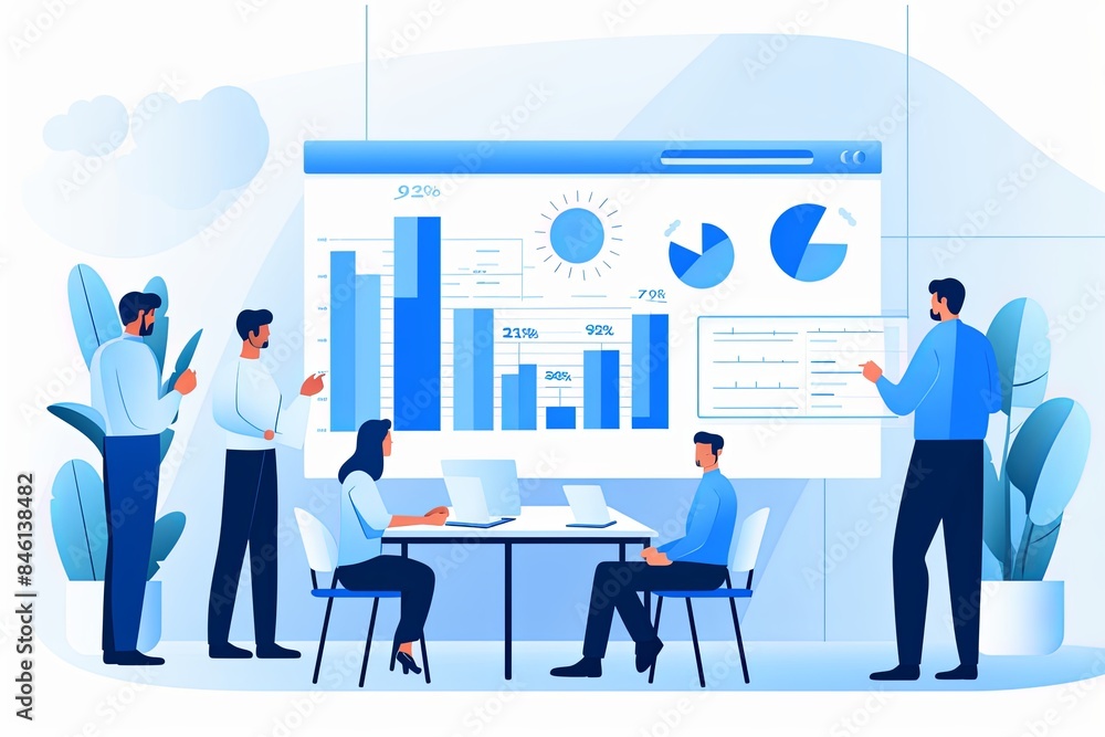 clean vector illustration of a team presenting clean vector illustration of a team presenting