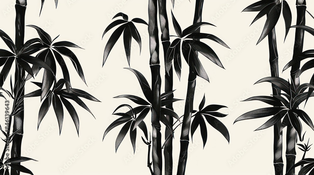 Obraz premium Intricately detailed hand-drawn bamboo shoots, in black and white and a flat design.