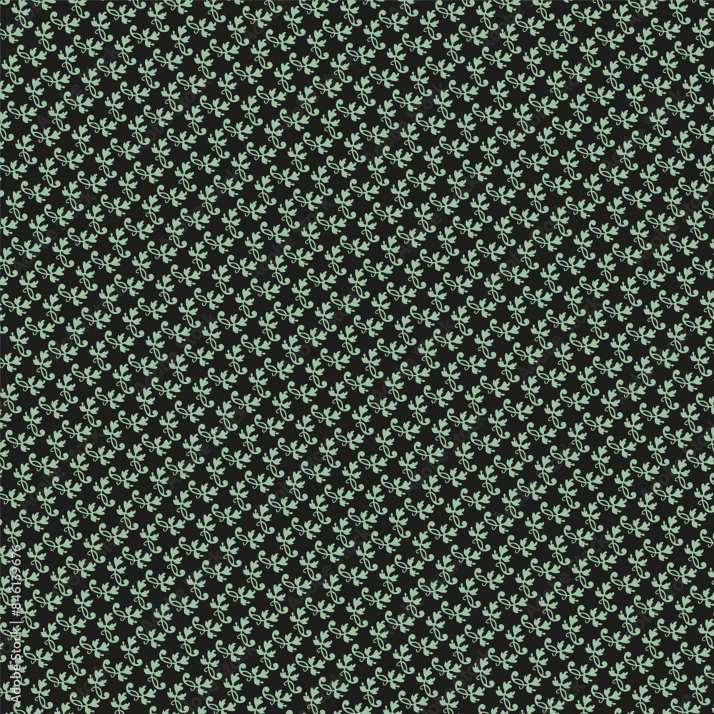 Floral pattern design. Green leaves on black. Elegant vector background. Decorative seamless motif. Floral pattern design. Green leaves on black. Elegant vector background. Decorative seamless motif.