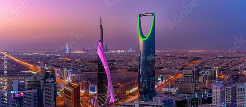 Kingdom Centre and Cityscape in Riyadh at Dusk