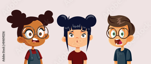 Startled Shocked Little Kids Vector Cartoon illustration. Friends from kindergarten suffering a panic attack all together
