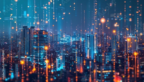 Futuristic Cityscape with Digital Connections