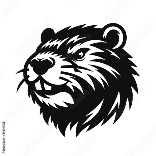 mascot logo of a beaver in black and white silhouette