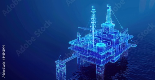 Wireframe Illustration of an Offshore Oil Rig