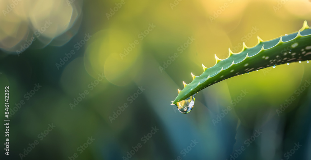 aloe vera on a green bottom with drops of water aloe vera on a green bottom with drops of water