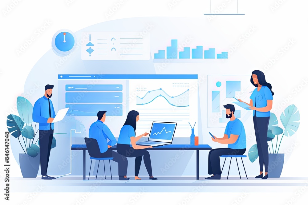 clean vector illustration of a team presenting clean vector illustration of a team presenting