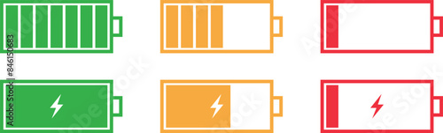 Battery icon set. Battery charge level. Battery charging Icon. Battery charge indicator icons. Phone charge level. Discharged and fully charged battery. Battery charge from high to low