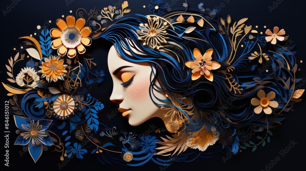 Elegant Painting of a Woman with Floral Design Elegant Painting of a Woman with Floral Design