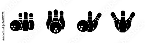 Bowling icon set. bowling ball and pin icon. bowling pins