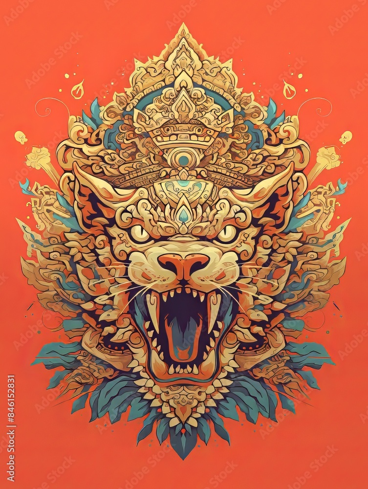 Obraz premium Barong Bali Mask Illustration Head Symmetrical