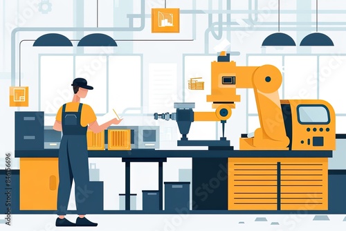 Illustration of Engineer Inspecting Industrial Machinery