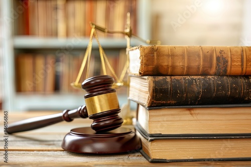 Gavel and Scales of Justice with Law Books photo