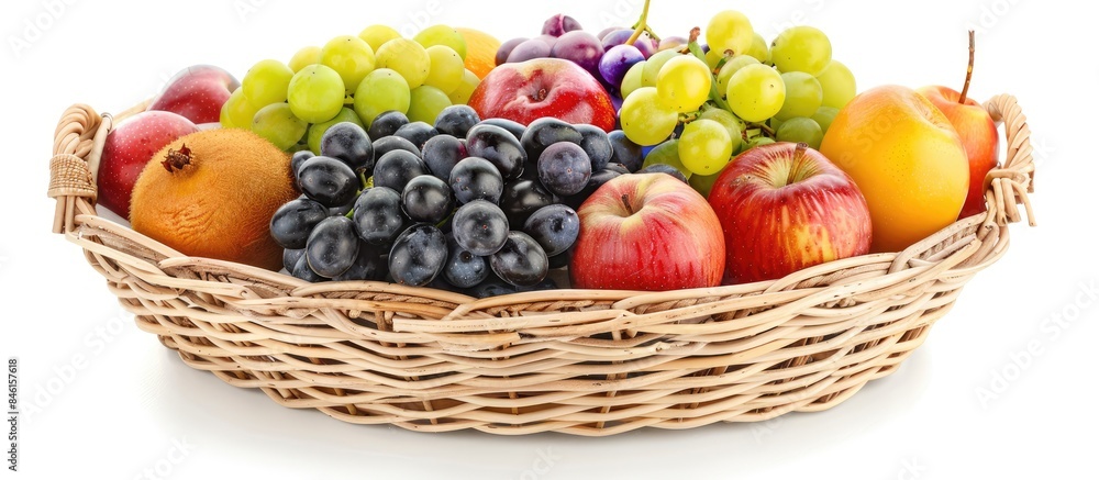 Assorted fruits in a wicker basket isolated on a white background. Assorted fruits in a wicker basket isolated on a white background.