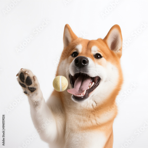 Shiba inu dog playing ball