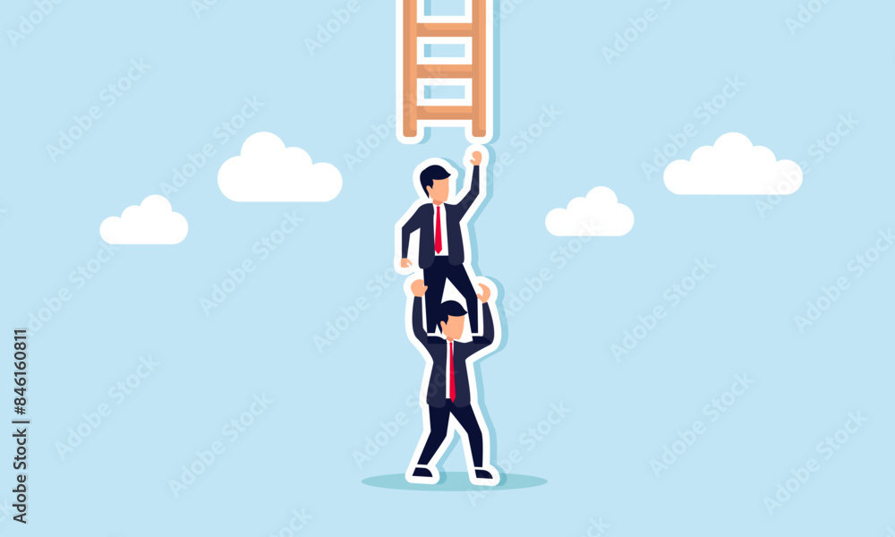 Support and mentorship foster business success, teamwork, and collaboration achieve targets, concept of Businessman supports colleague climbing ladder to success Support and mentorship foster business success, teamwork, and collaboration achieve targets, concept of Businessman supports colleague climbing ladder to success