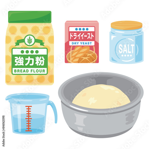 ボウルに入ったパン生地と材料
