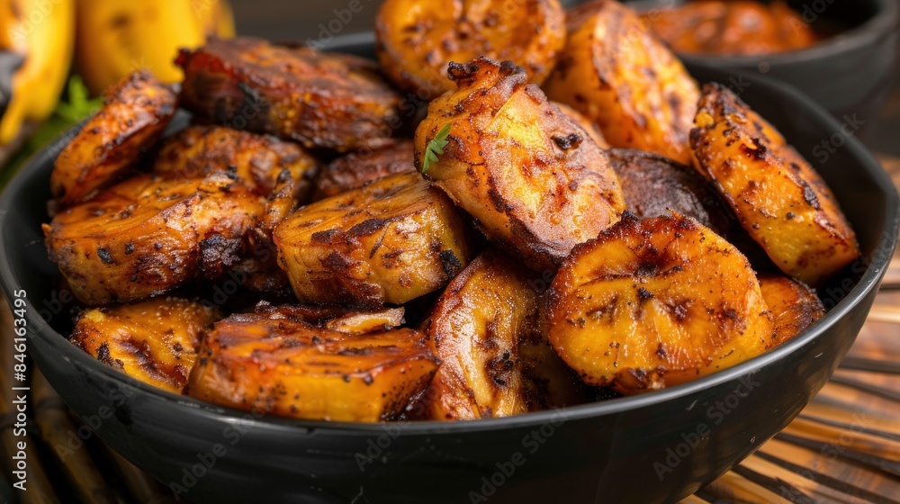 Ripe fried African plantain - local staple food served as meals with sauce or as a side dish in Nigeria, West Africa and other African countries Ripe fried African plantain - local staple food served as meals with sauce or as a side dish in Nigeria, West Africa and other African countries