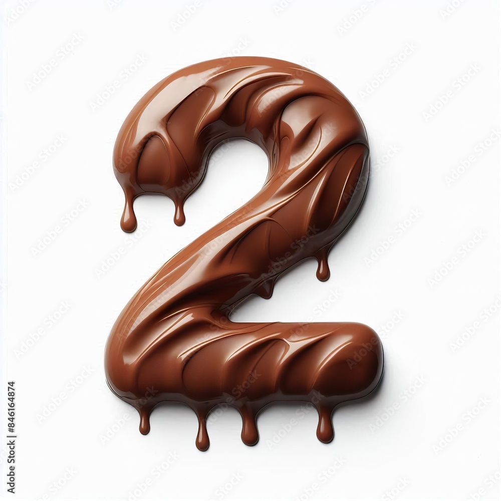 Number 2 made out of melting chocolate, white background Number 2 made out of melting chocolate, white background