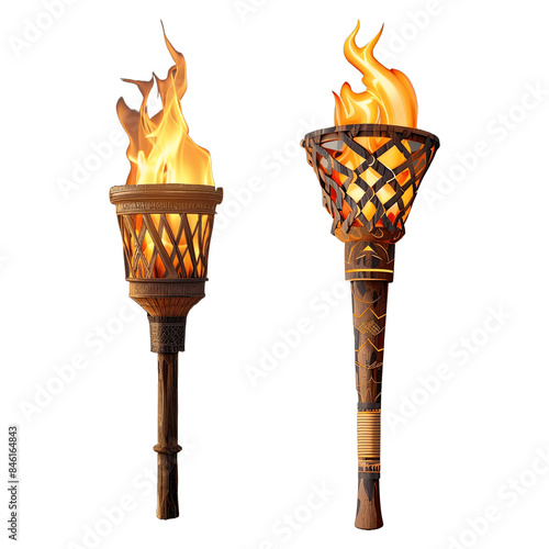 Set of Tiki Torch Isolated On Transparent Background