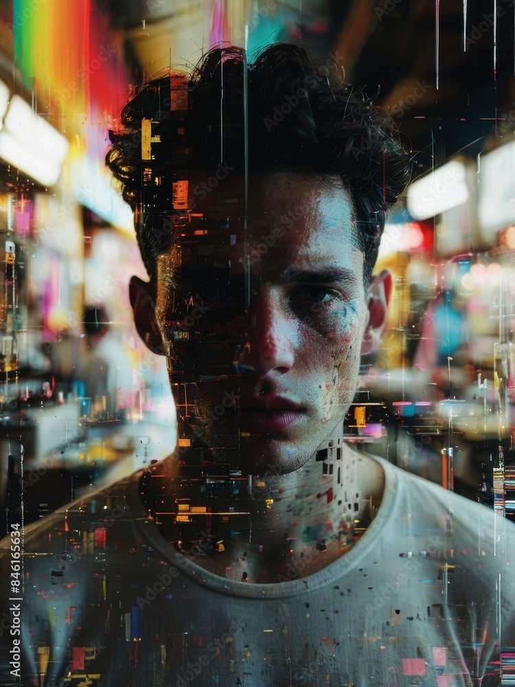 Digital Glitch Portrait of a Young Man Digital Glitch Portrait of a Young Man