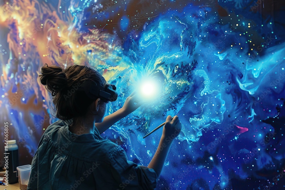 Fototapeta premium Child drawing a galaxy 