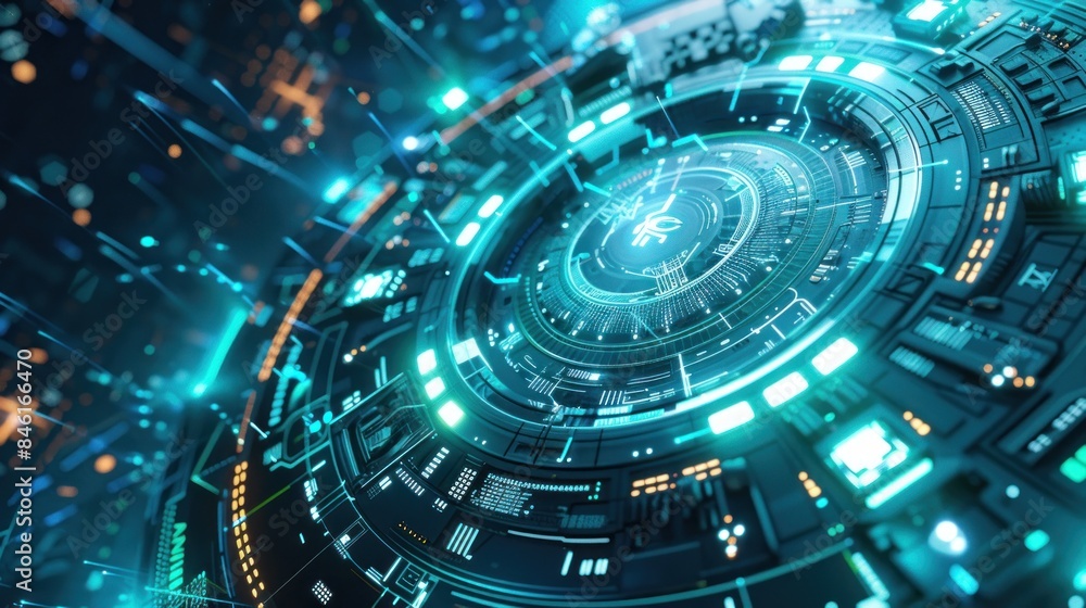 Glowing technology map circle futuristic symbol. Cyber security data protection business technology privacy concept. Glowing technology map circle futuristic symbol. Cyber security data protection business technology privacy concept.
