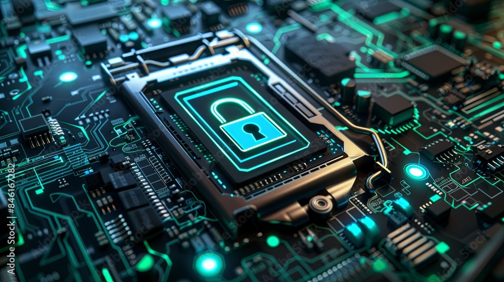 Secure connection or cybersecurity service concept of compute motherboard closeup and safety lock with login and connecting verified credentials as wide banner design - Generative AI - 19 Secure connection or cybersecurity service concept of compute motherboard closeup and safety lock with login and connecting verified credentials as wide banner design - Generative AI - 19
