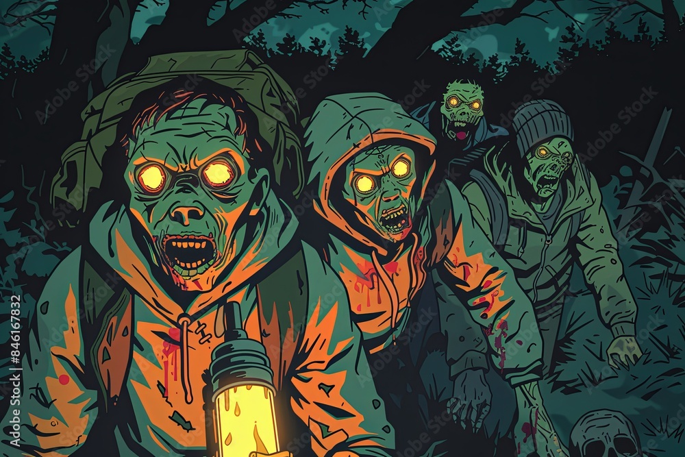 Zombie Illustration in a Spooky Forest