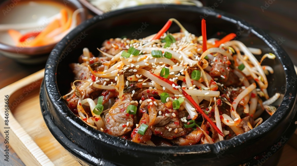 Bulgogi pork with bean sprouts and red pepper paste seasoning Bulgogi pork with bean sprouts and red pepper paste seasoning