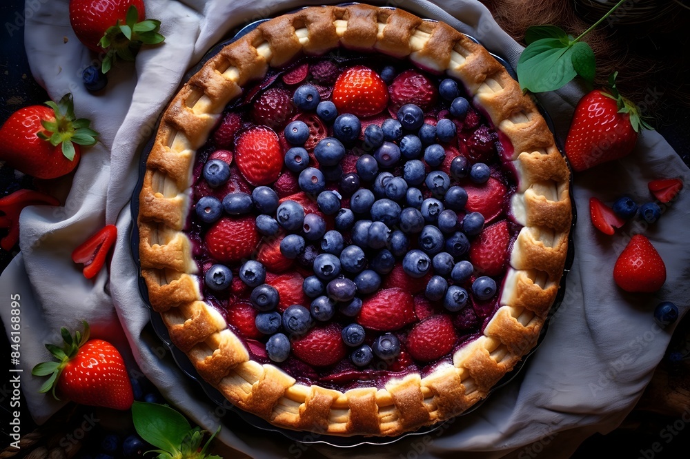 Homemade pie with berries on a wooden background Homemade pie with berries on a wooden background