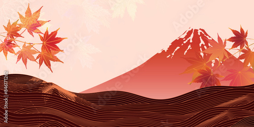 富士山　紅葉　葉　秋　背景	