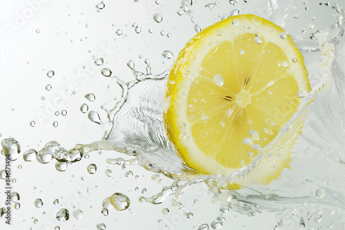 lemon water splash on white background