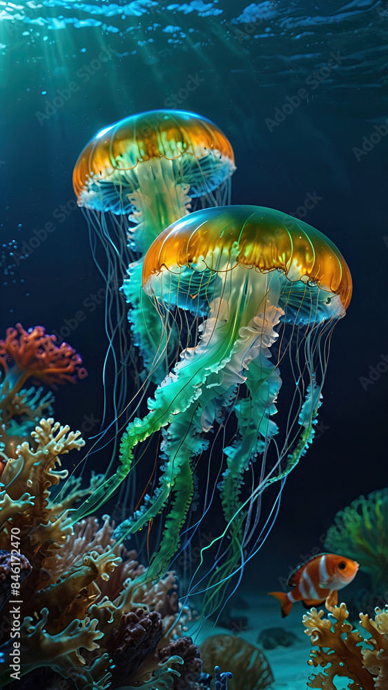 glow vibrant jellyfish in the depths of the ocean glow vibrant jellyfish in the depths of the ocean