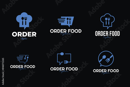 Food order logo design for restaurant online delivery set collection template vector illustration idea
