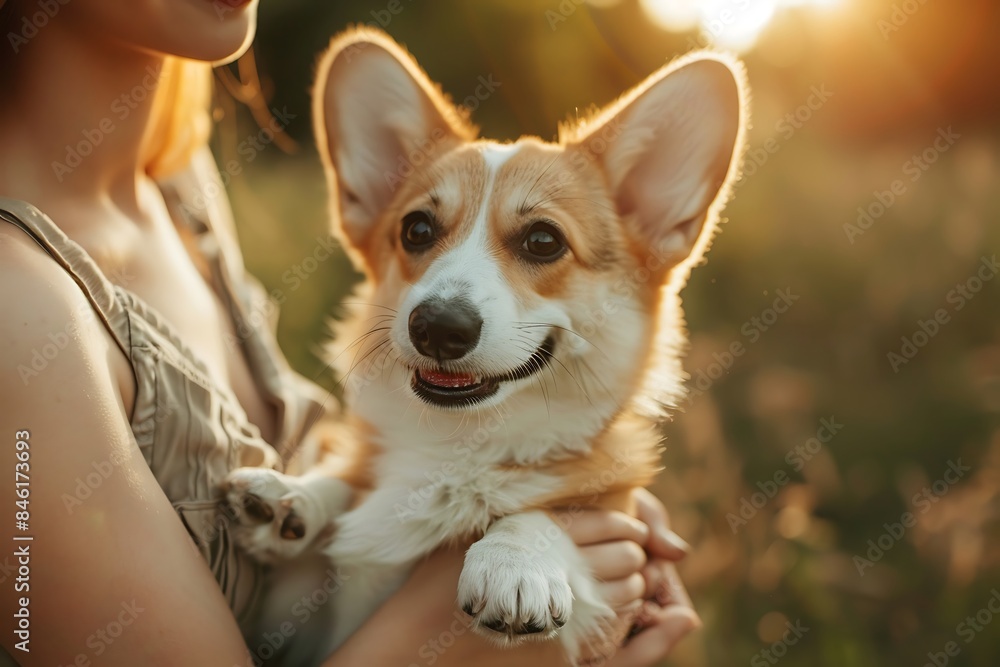 breed corgi in the hands of a woman owner breed corgi in the hands of a woman owner