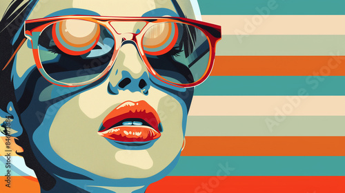 Pop Art Portrait of Woman with Sunglasses and Bold Colors