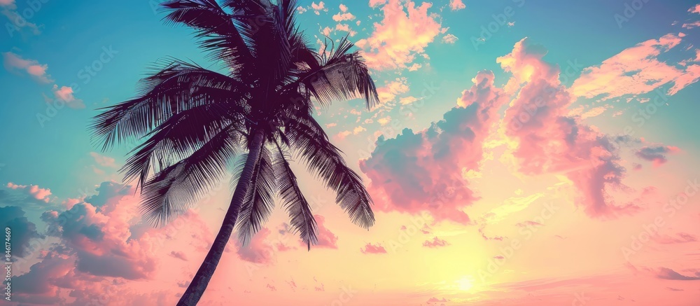Palm tree silhouette at sunset with a touch of a vintage filter Palm tree silhouette at sunset with a touch of a vintage filter