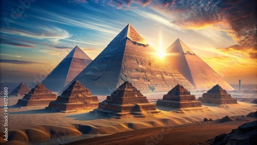 Double Exposure Contemporary Style Minimalist Artwork Collage Illustration Of Egyptian Pyramids