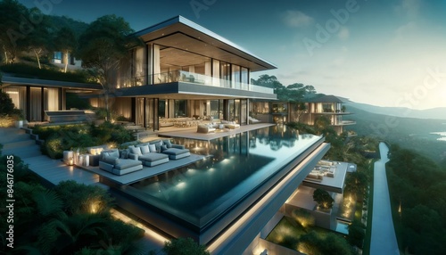 Modern Villa with Infinity Pool Overlooking a Valley © asyraf