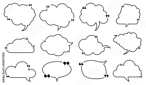 Cloud-Shaped Speech Bubbles with Quotation Marks Set