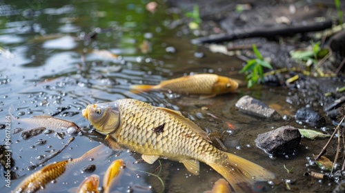 Dead fish found in contaminated river water emitting foul odor