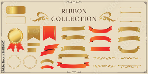 Ribbon decoration design set and antique borders and frames design