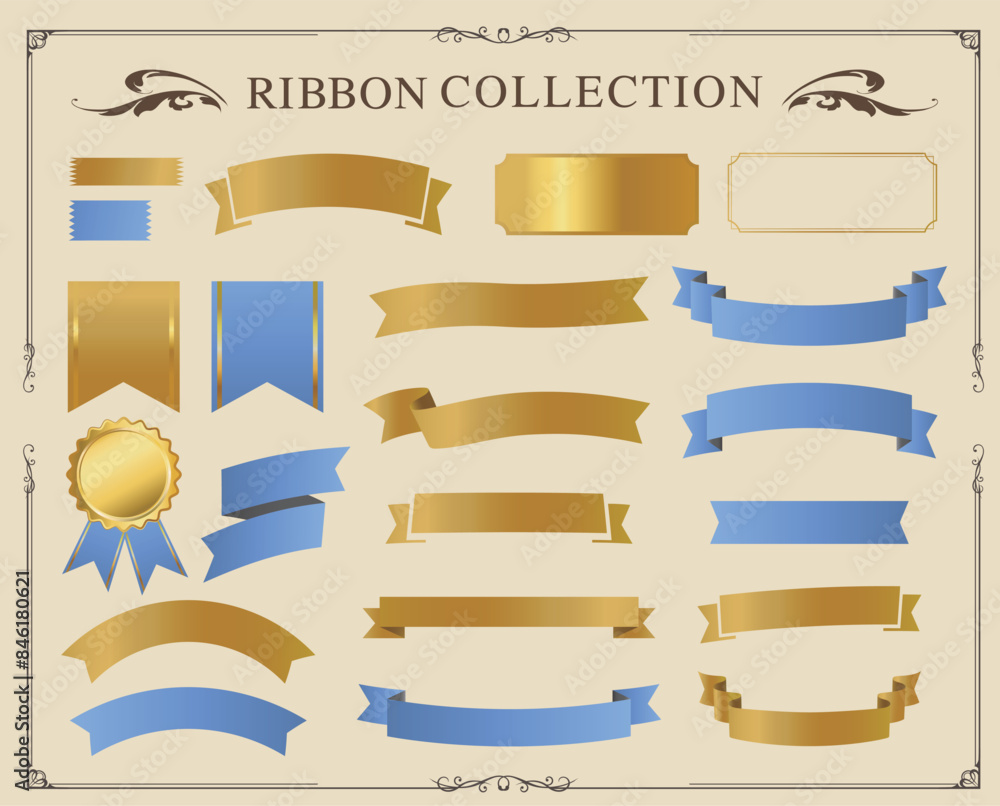 Ribbon decoration design set and antique borders and frames design Ribbon decoration design set and antique borders and frames design