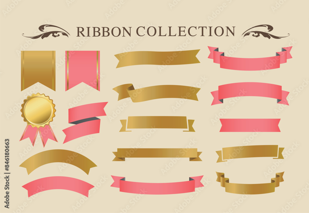 Ribbon decoration design set and antique borders and frames design Ribbon decoration design set and antique borders and frames design