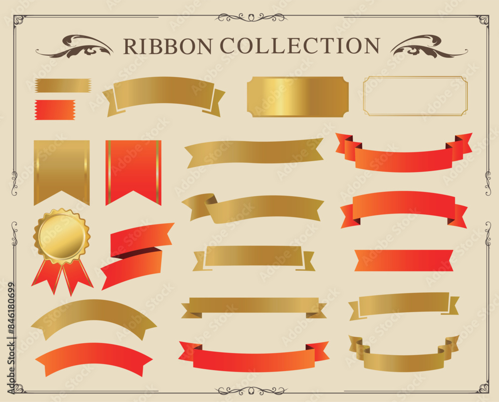 Ribbon decoration design set and antique borders and frames design Ribbon decoration design set and antique borders and frames design