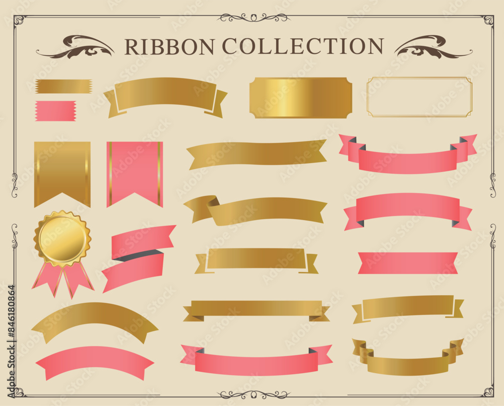 Ribbon decoration design set and antique borders and frames design Ribbon decoration design set and antique borders and frames design
