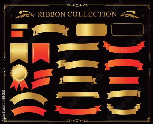 Ribbon decoration design set and antique borders and frames design