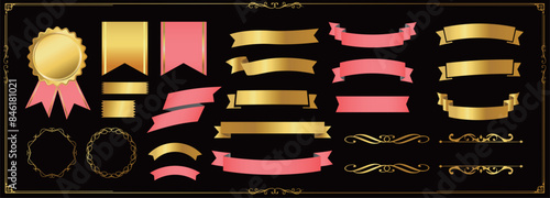 Ribbon decoration design set and antique borders and frames design